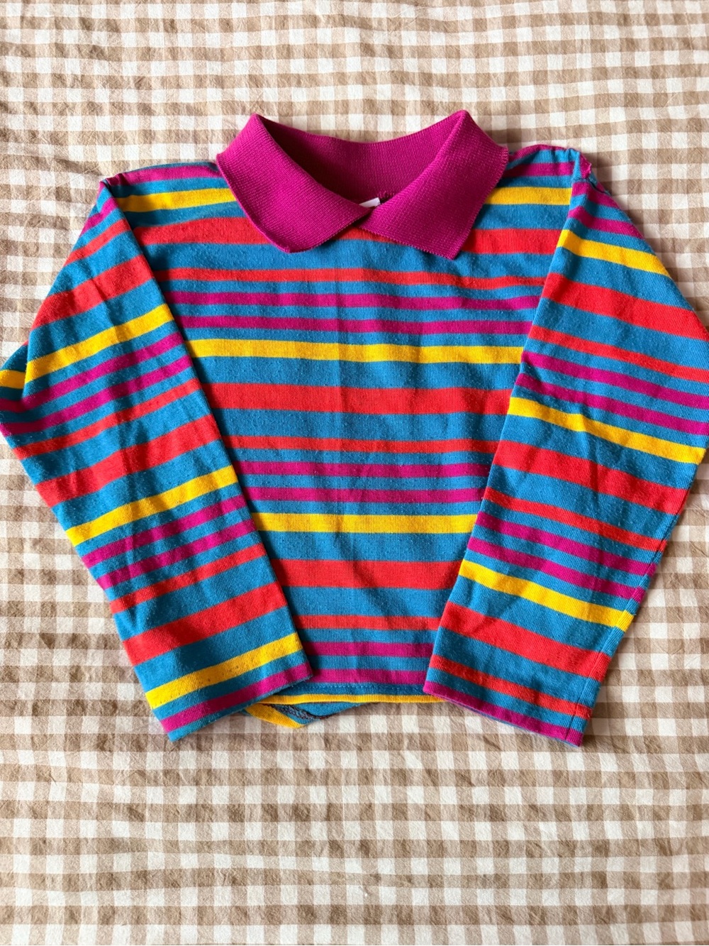 Vintage Girls' Long-Sleeve Striped Polo Top in Bright Multi-Color